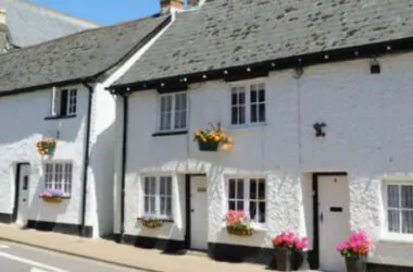 White cottages with flowers outside